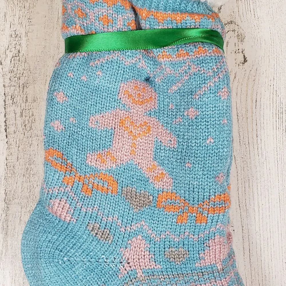 NWT Mari Clare Sherpa Lined Knit Winter Holiday Design No-Slip Slipper Socks